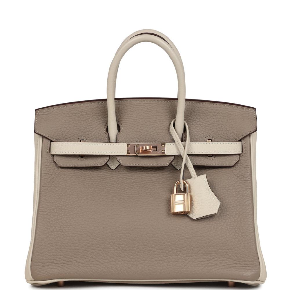 Hermes Special Order (HSS) Birkin 25 Gris Tourterelle and Craie Clemence Rose Gold Hardware