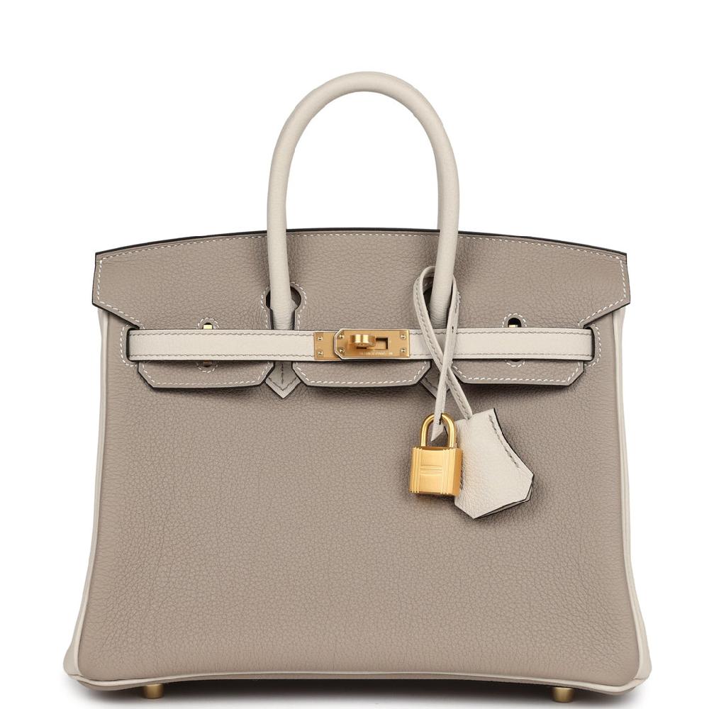 Hermes Special Order (HSS) Birkin 25 Gris Tourterelle and Craie Togo Brushed Gold Hardware