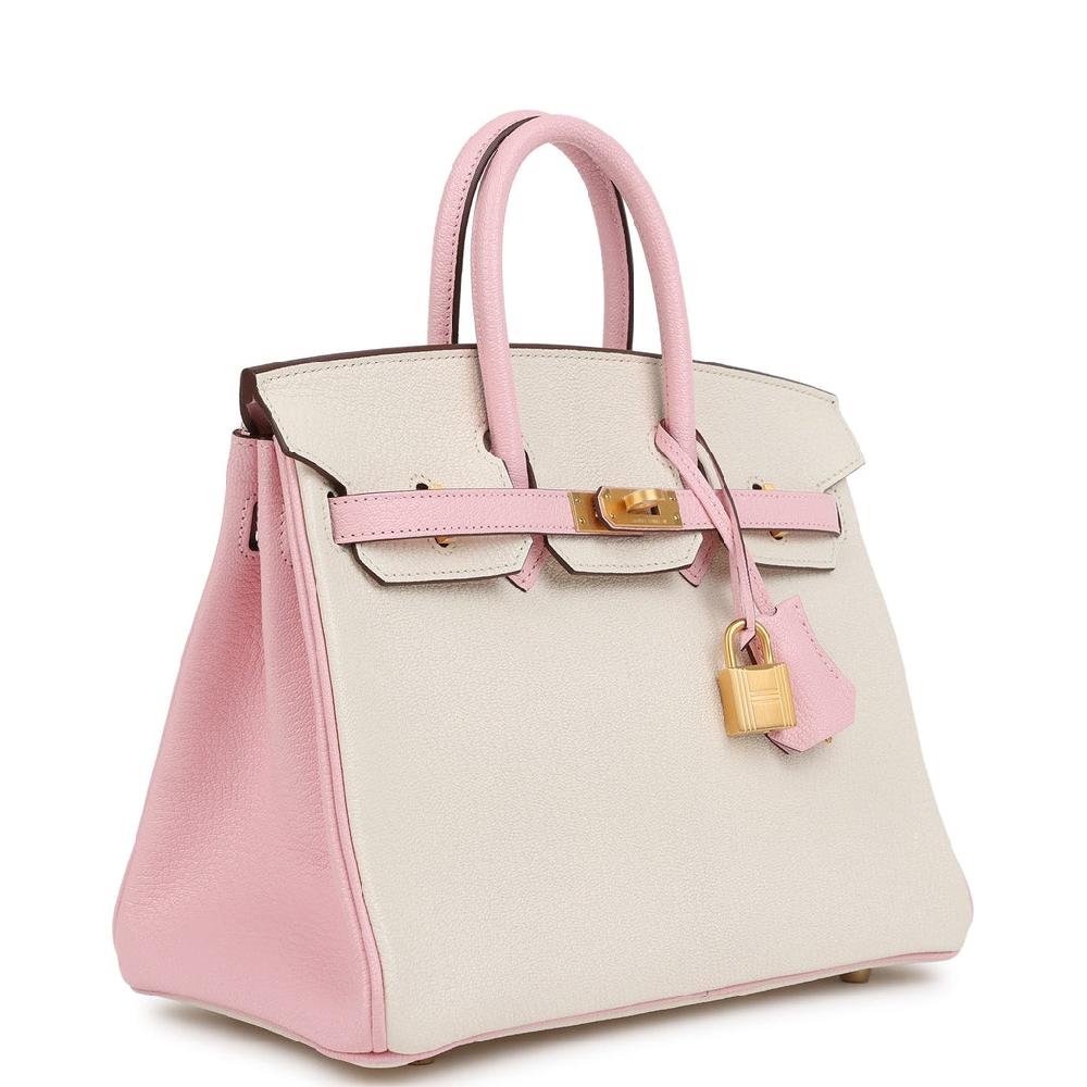 Hermes Special Order (HSS) Birkin 25 Nata And Rose Sakura Chevre Mysore Brushed Gold Hardware
