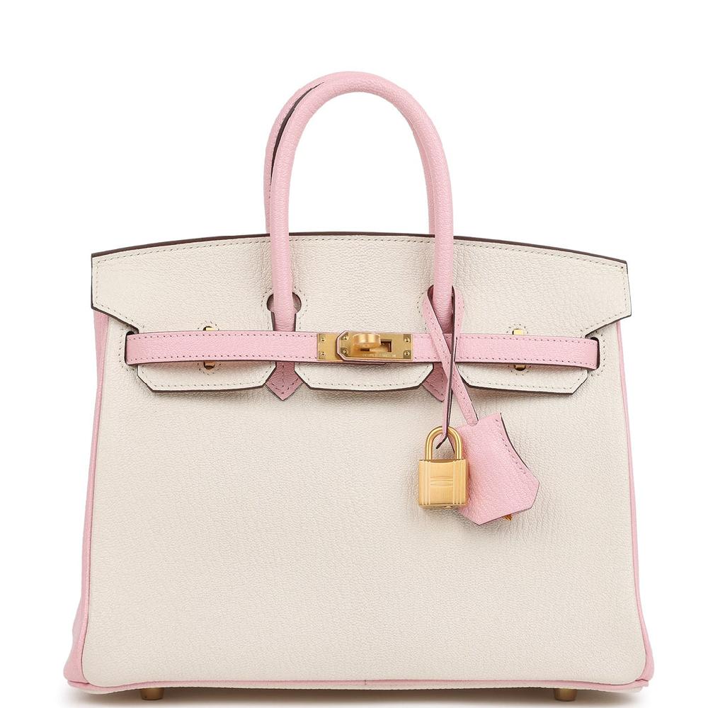 Hermes Special Order (HSS) Birkin 25 Nata and Rose Sakura Chevre Mysore Brushed Gold Hardware