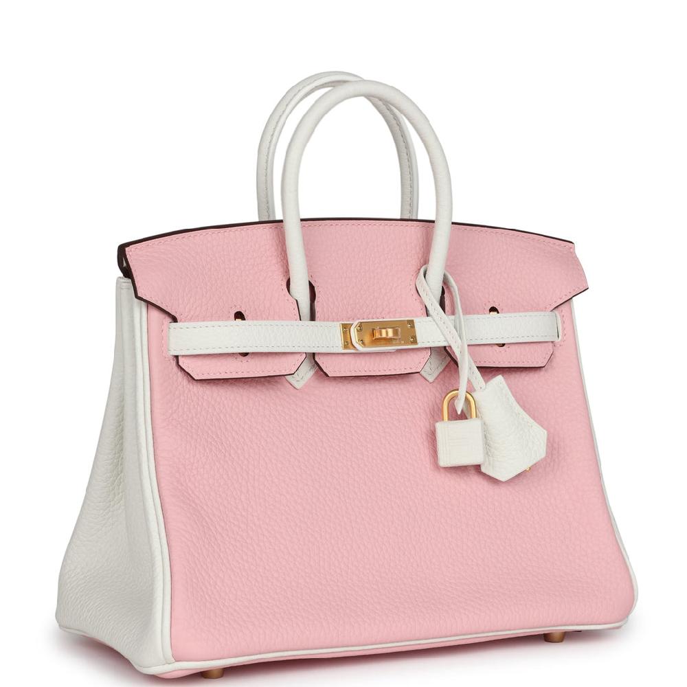 Hermes Special Order (HSS) Birkin 25 Rose Sakura And White Clemence Brushed Gold Hardware