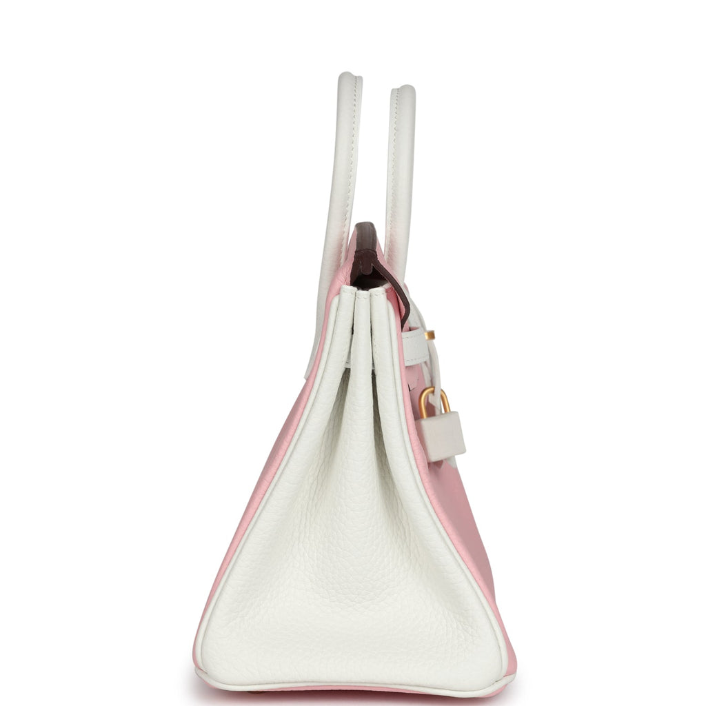Hermes Special Order (HSS) Birkin 25 Rose Sakura And White Clemence Brushed Gold Hardware