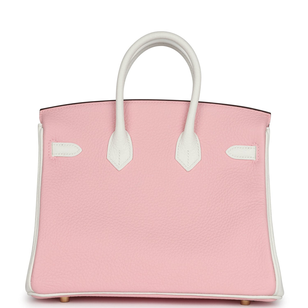 Hermes Special Order (HSS) Birkin 25 Rose Sakura And White Clemence Brushed Gold Hardware
