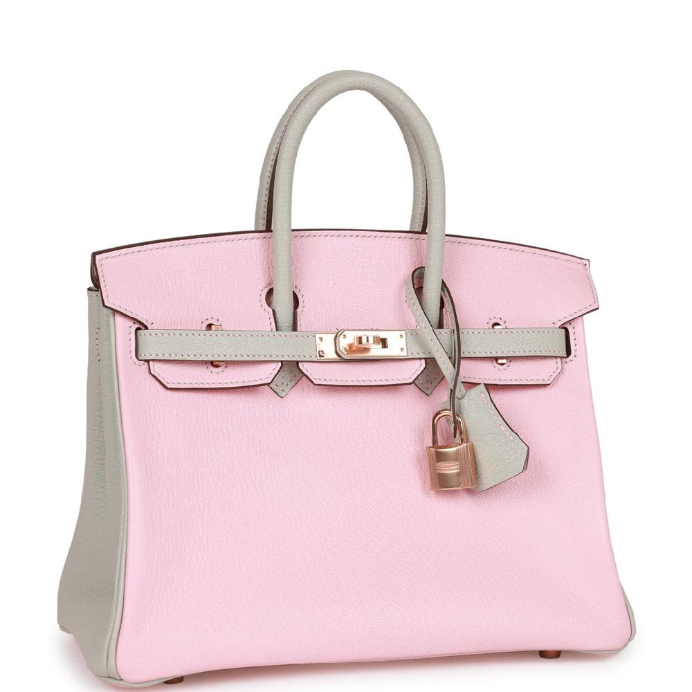 Hermes Special Order (HSS) Birkin 25 Rose Sakura And Gris Perle Chevre Mysore Rose Gold Hardware