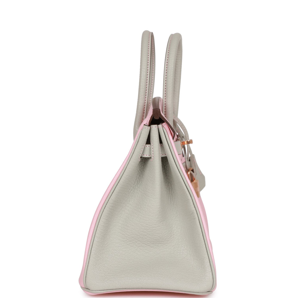 Hermes Special Order (HSS) Birkin 25 Rose Sakura And Gris Perle Chevre Mysore Rose Gold Hardware
