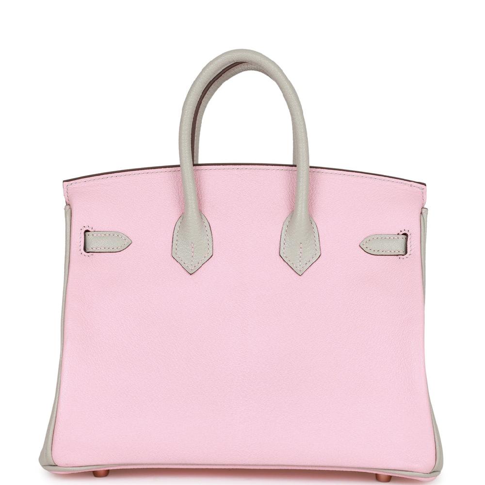 Hermes Special Order (HSS) Birkin 25 Rose Sakura And Gris Perle Chevre Mysore Rose Gold Hardware