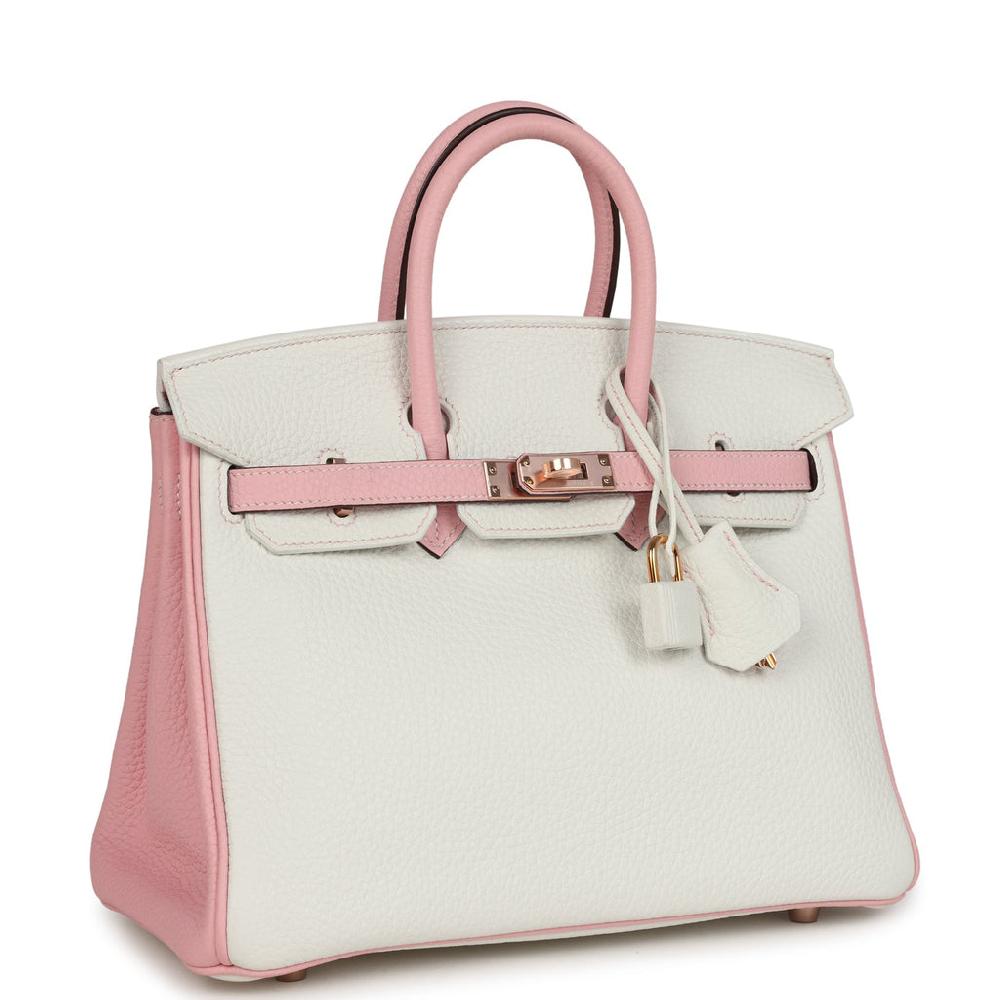 Hermes Special Order (HSS) Birkin 25 White And Rose Sakura Clemence Rose Gold Hardware