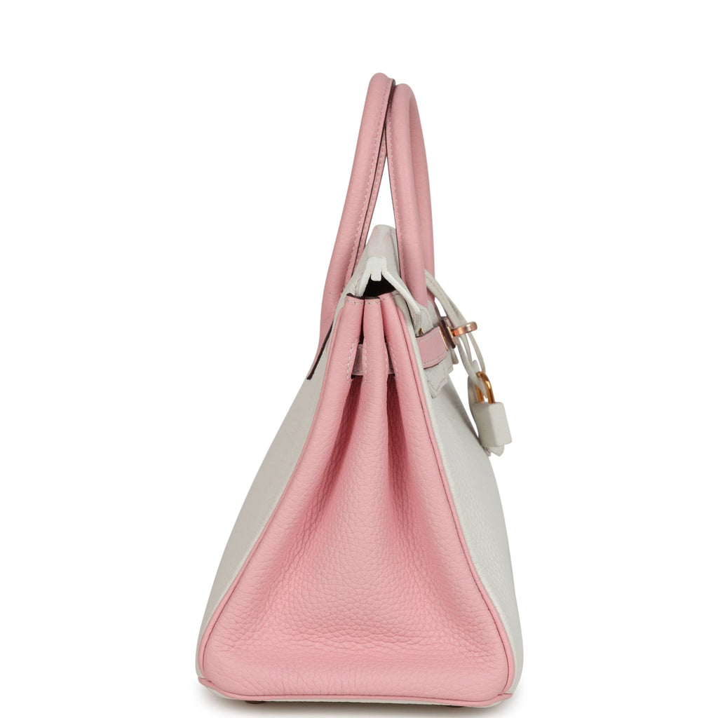 Hermes Special Order (HSS) Birkin 25 White And Rose Sakura Clemence Rose Gold Hardware