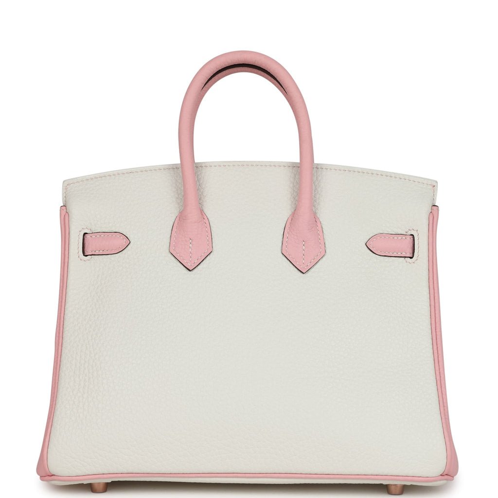 Hermes Special Order (HSS) Birkin 25 White And Rose Sakura Clemence Rose Gold Hardware