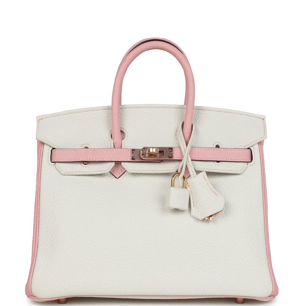 Hermes Special Order (HSS) Birkin 25 White and Rose Sakura Clemence Rose Gold Hardware