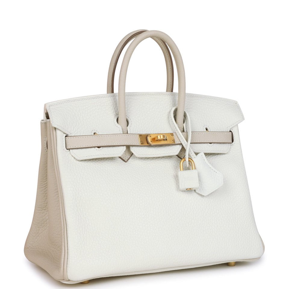 Hermes Special Order (HSS) Birkin 25 White And Trench Clemence Brushed Gold Hardware