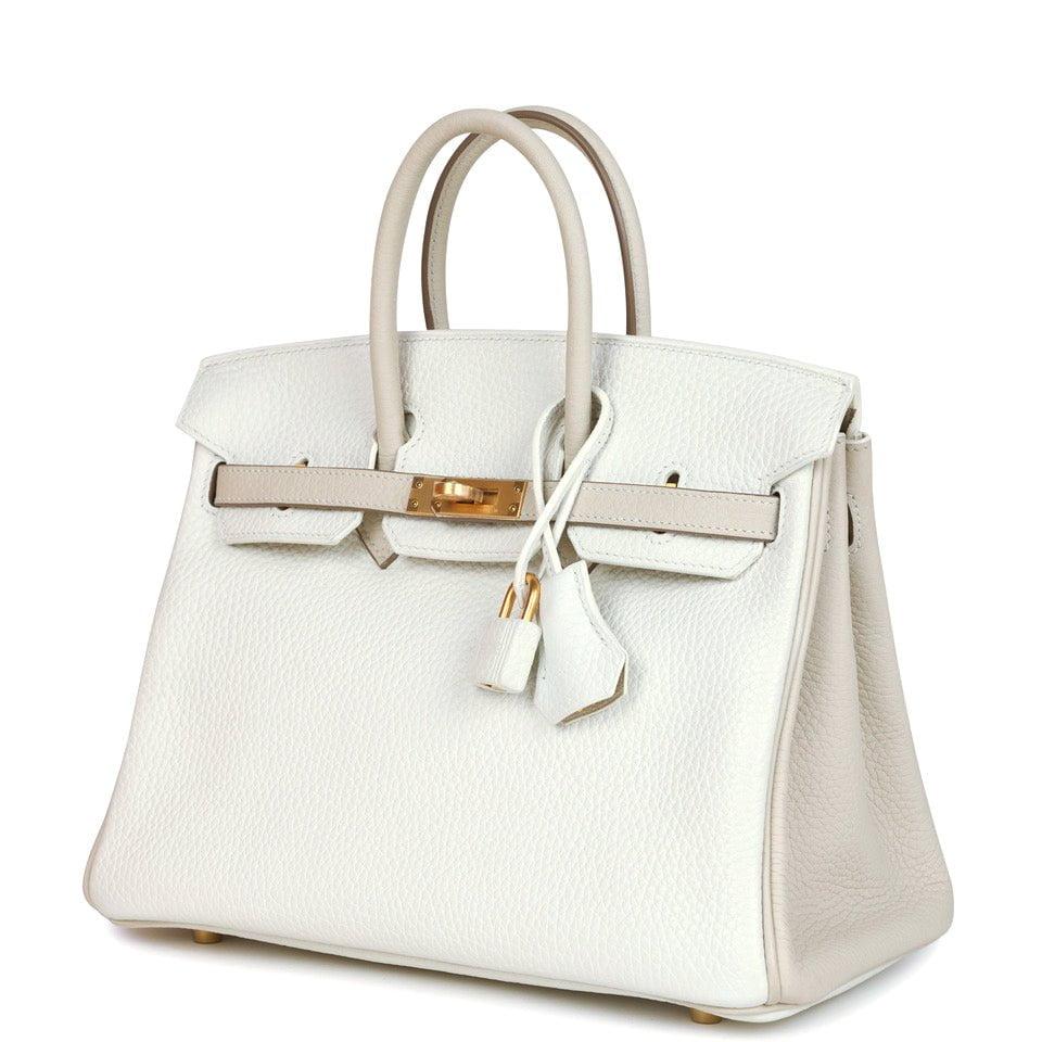 Hermes Special Order (HSS) Birkin 25 White And Trench Clemence Brushed Gold Hardware