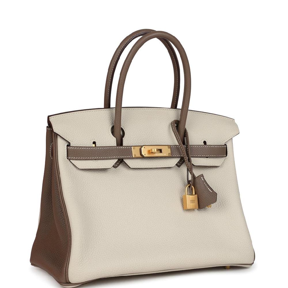 Hermes Special Order (HSS) Birkin 30 Etoupe And Craie Togo Brushed Gold Hardware