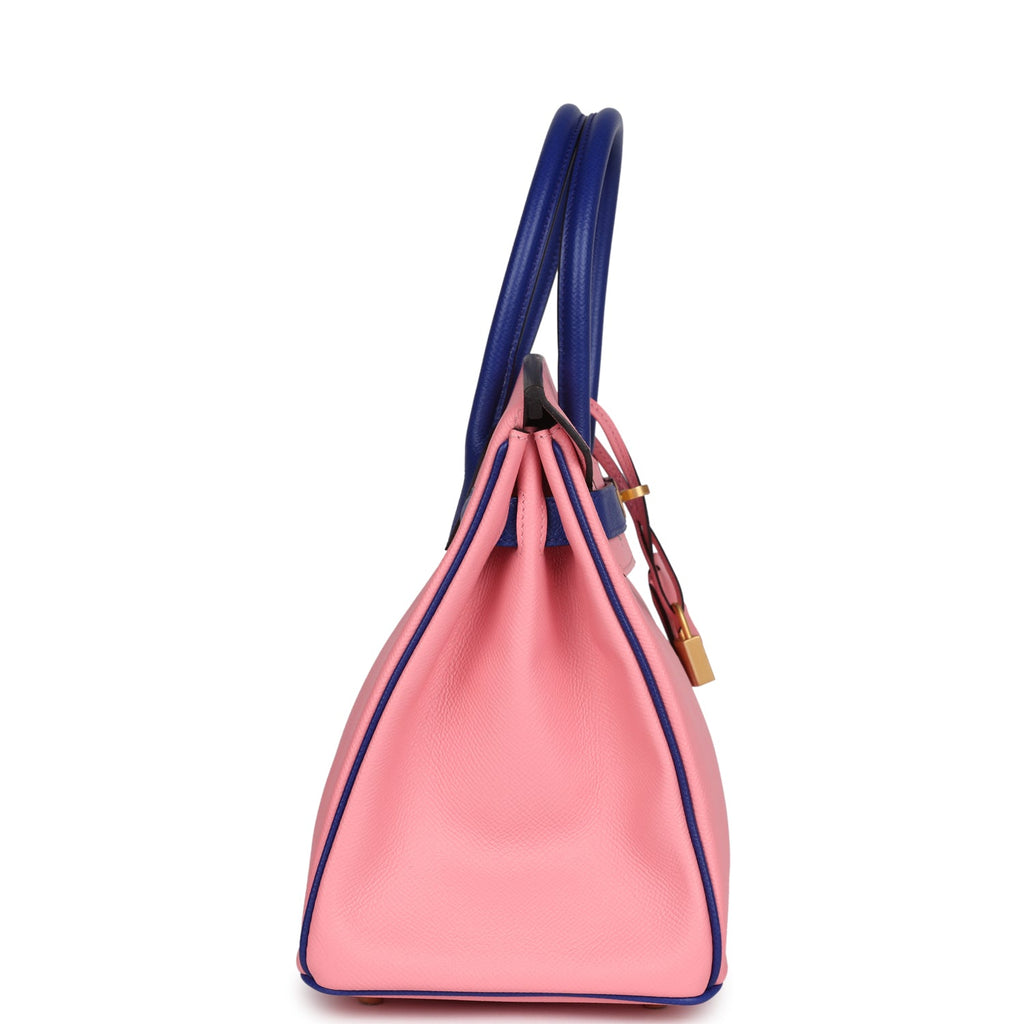 Hermes Special Order (HSS) Birkin 30 Rose Confetti And Bleu Electric Epsom Brushed Gold Hardware