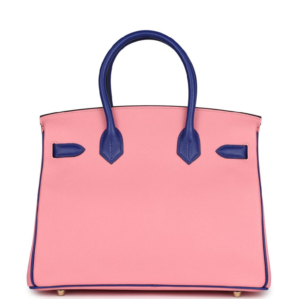 Hermes Special Order (HSS) Birkin 30 Rose Confetti And Bleu Electric Epsom Brushed Gold Hardware