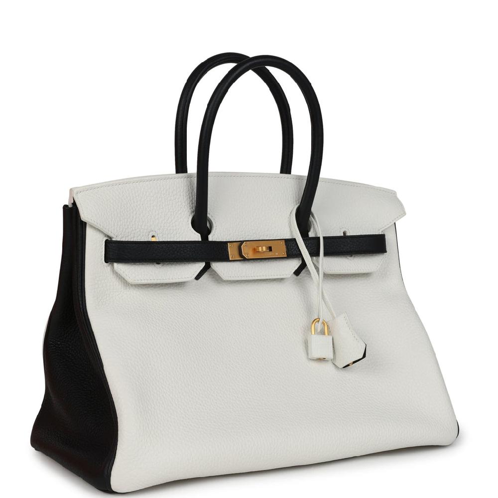 Hermes Special Order (HSS) Birkin 35 White And Black Clemence Brushed Gold Hardware