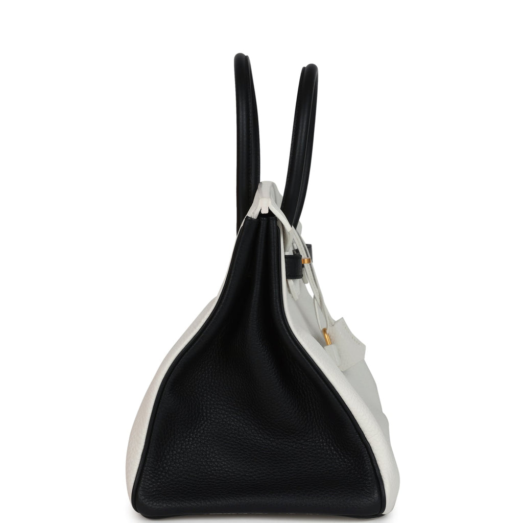 Hermes Special Order (HSS) Birkin 35 White And Black Clemence Brushed Gold Hardware