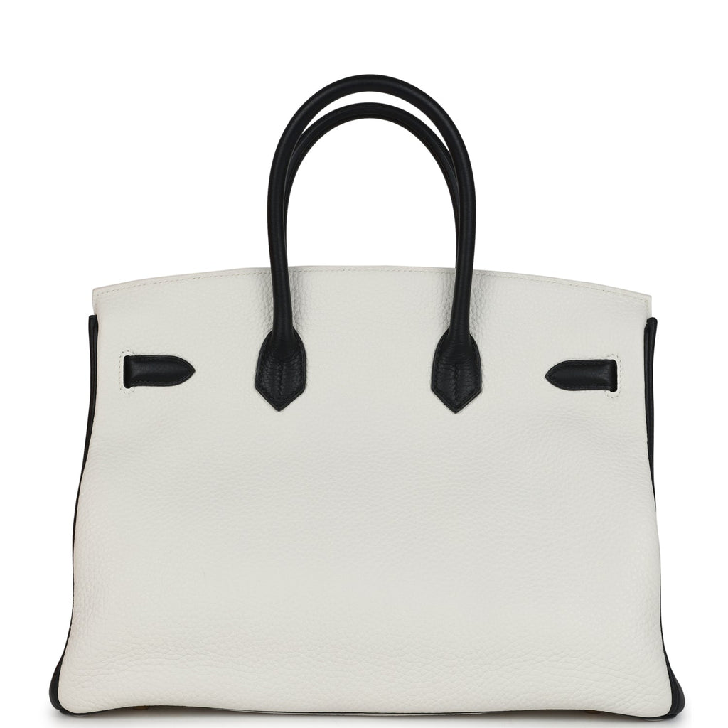 Hermes Special Order (HSS) Birkin 35 White And Black Clemence Brushed Gold Hardware