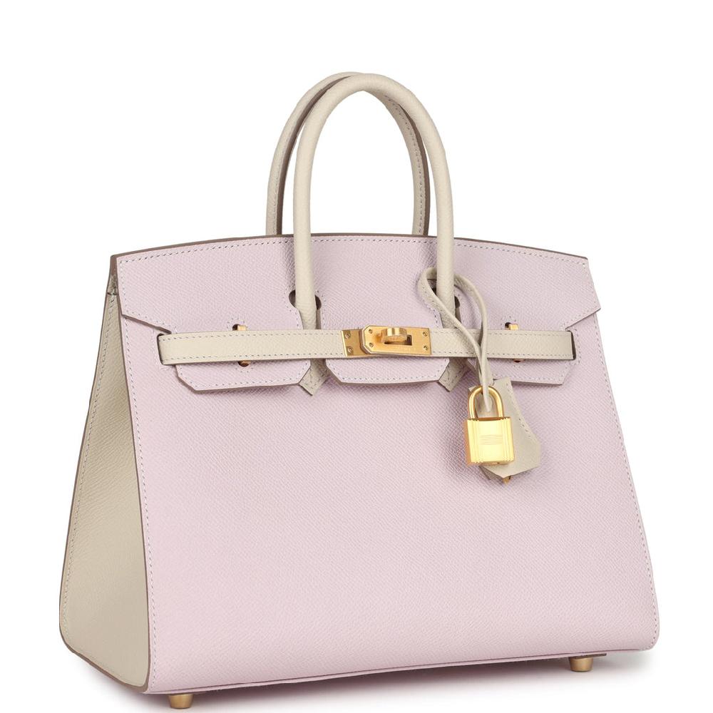 Hermes Special Order (HSS) Birkin Sellier 25 Mauve Pale And Craie Epsom Brushed Gold Hardware