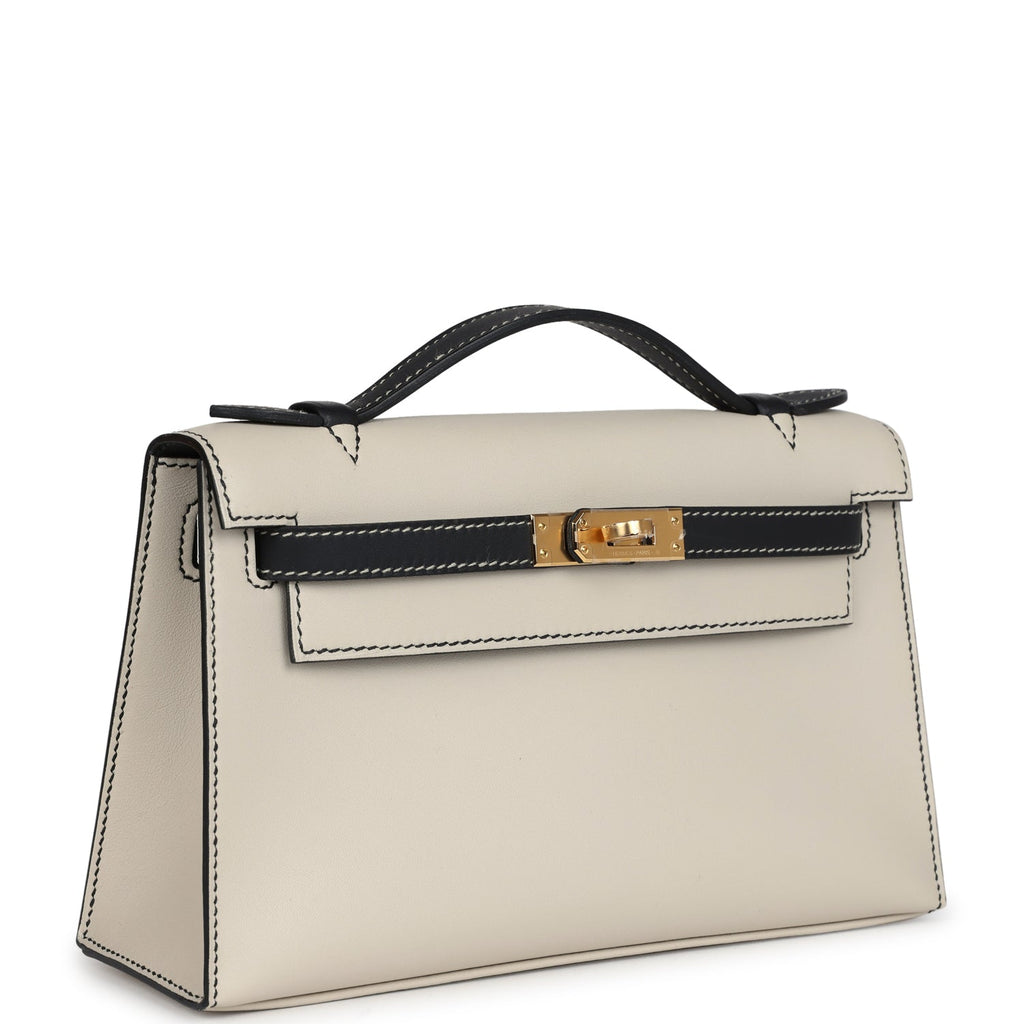 Hermes Special Order (HSS) Kelly Pochette Beton And Black Swift Gold Hardware