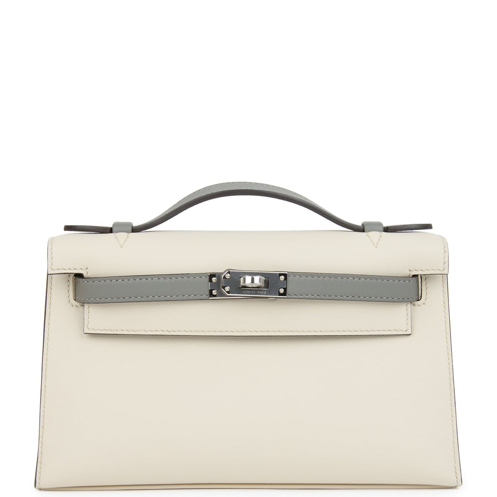 Hermes Special Order (HSS) Kelly Pochette Beton and Gris Meyer Swift Palladium Hardware