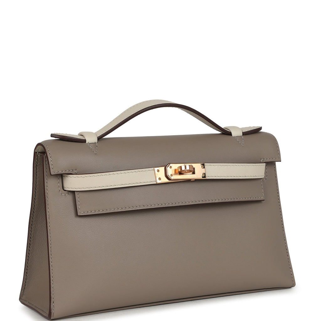 Hermes Special Order (HSS) Kelly Pochette Gris Asphalte And Beton Swift Rose Gold Hardware