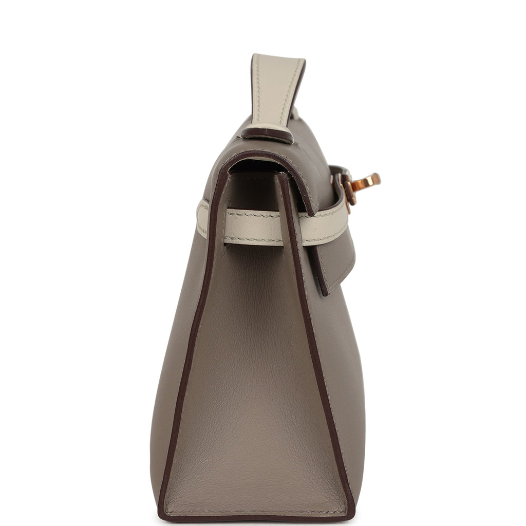 Hermes Special Order (HSS) Kelly Pochette Gris Asphalte And Beton Swift Rose Gold Hardware