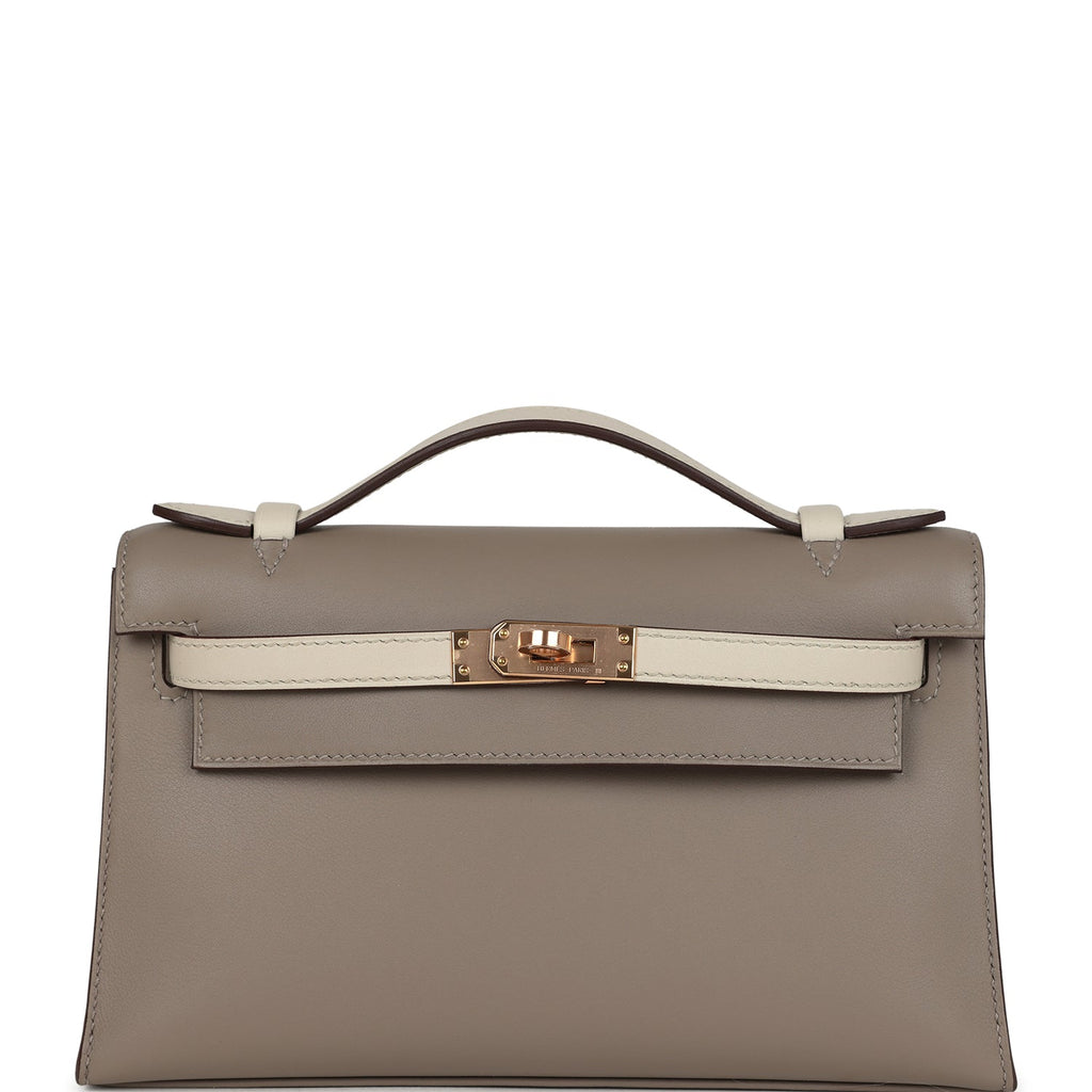 Hermes Special Order (HSS) Kelly Pochette Gris Asphalte and Beton Swift Rose Gold Hardware