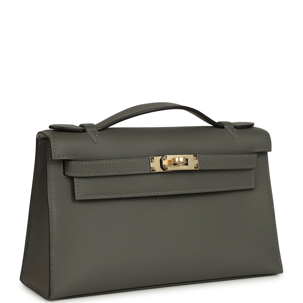 Hermes Special Order (HSS) Kelly Pochette Gris Meyer Verso Swift Permabrass Hardware