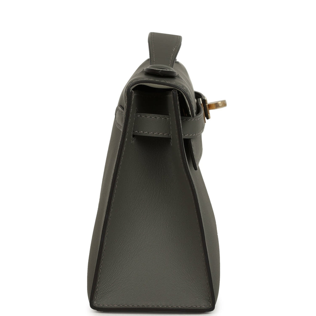 Hermes Special Order (HSS) Kelly Pochette Gris Meyer Verso Swift Permabrass Hardware
