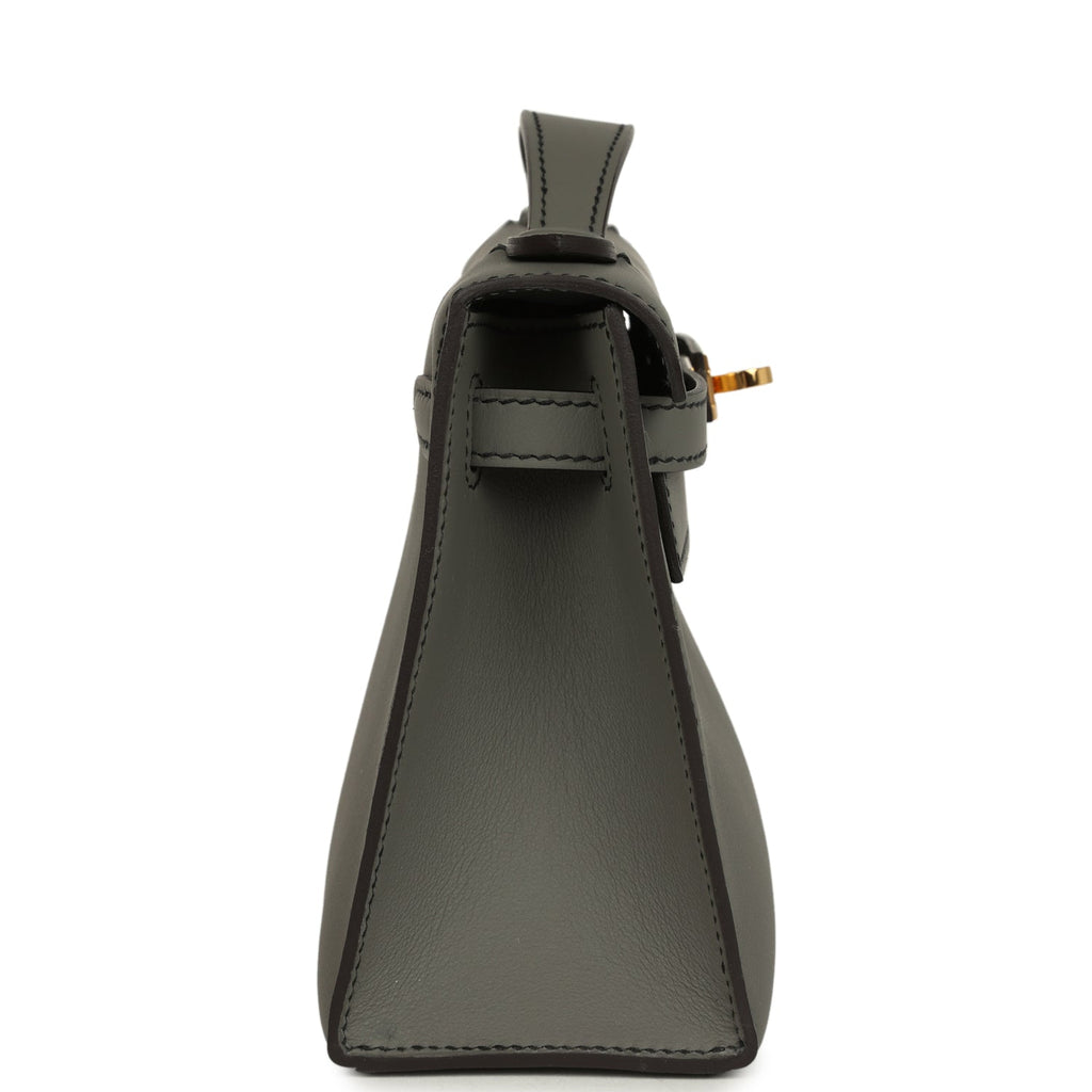 Hermes Special Order (HSS) Kelly Pochette Gris Meyer Verso Swift Gold Hardware