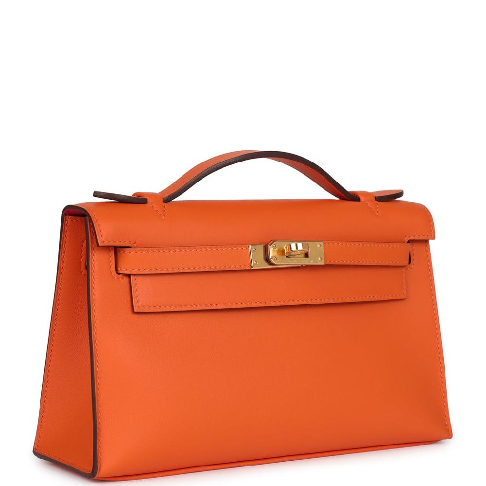 Hermes Special Order (HSS) Kelly Pochette Orange Verso Swift Gold Hardware