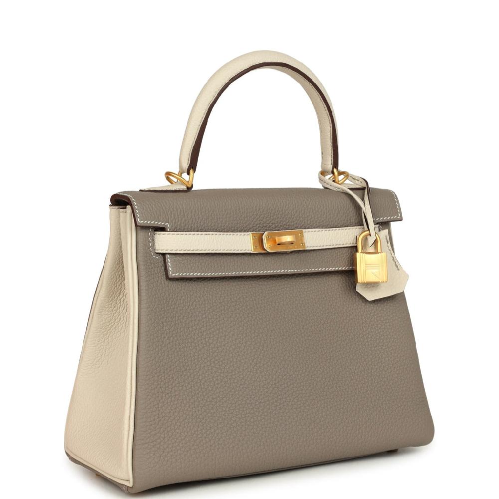 Hermes Special Order (HSS) Kelly Retourne 25 Beton And Etoupe Togo Brushed Gold Hardware