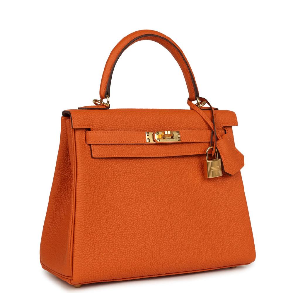 Hermes Special Order (HSS) Kelly Retourne 25 Orange Verso Togo Gold Hardware