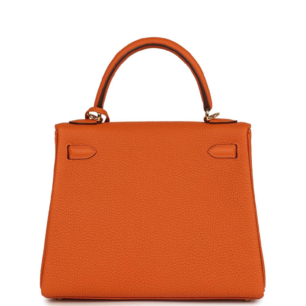 Hermes Special Order (HSS) Kelly Retourne 25 Orange Verso Togo Gold Hardware
