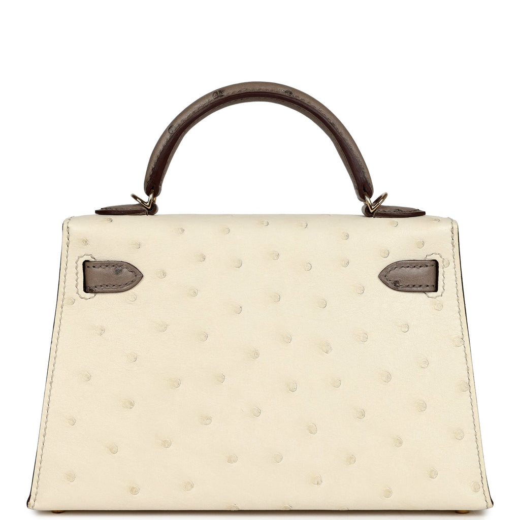 Hermes Special Order (HSS) Kelly Sellier 20 Beton And Gris Tourterelle Ostrich Permabrass Hardware