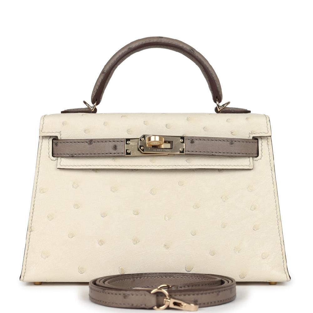 Hermes Special Order (HSS) Kelly Sellier 20 Beton and Gris Tourterelle Ostrich Permabrass Hardware