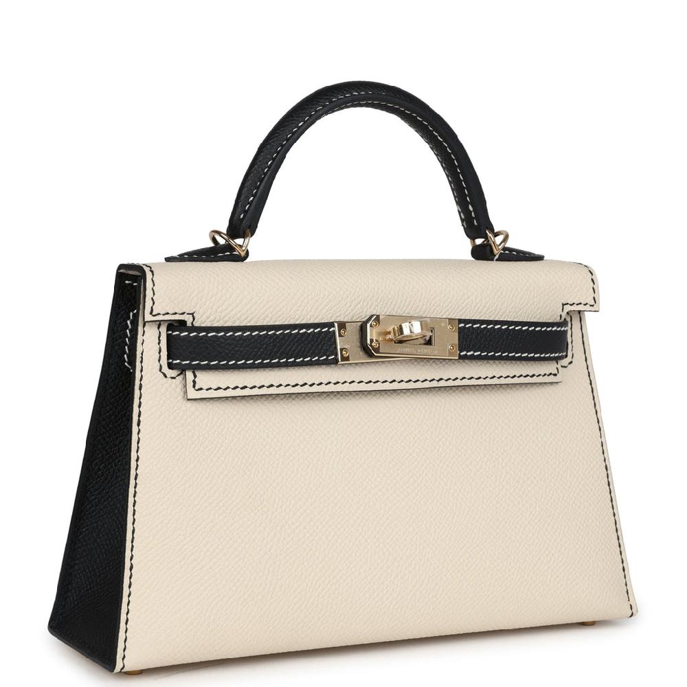 Hermes Special Order (HSS) Kelly Sellier 20 Craie And Black Epsom Permabrass Hardware