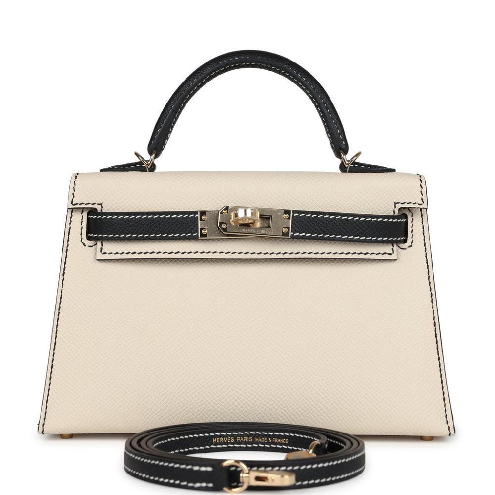 Hermes Special Order (HSS) Kelly Sellier 20 Craie and Black Epsom Permabrass Hardware