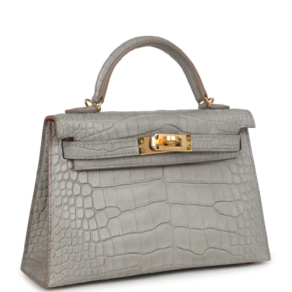 Hermes Special Order (HSS) Kelly Sellier 20 Gris Perle Verso Matte Alligator Gold Hardware