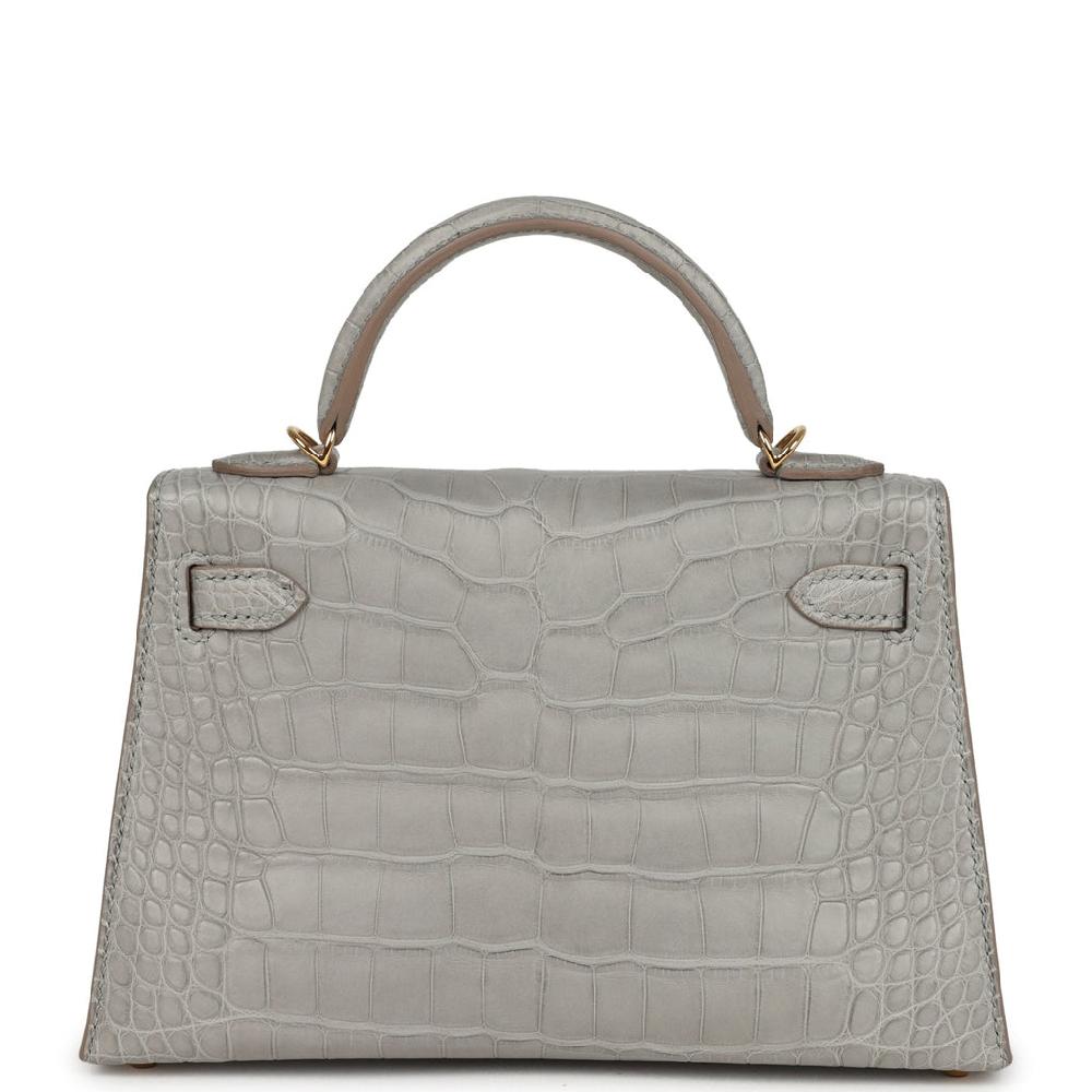Hermes Special Order (HSS) Kelly Sellier 20 Gris Perle Verso Matte Alligator Gold Hardware