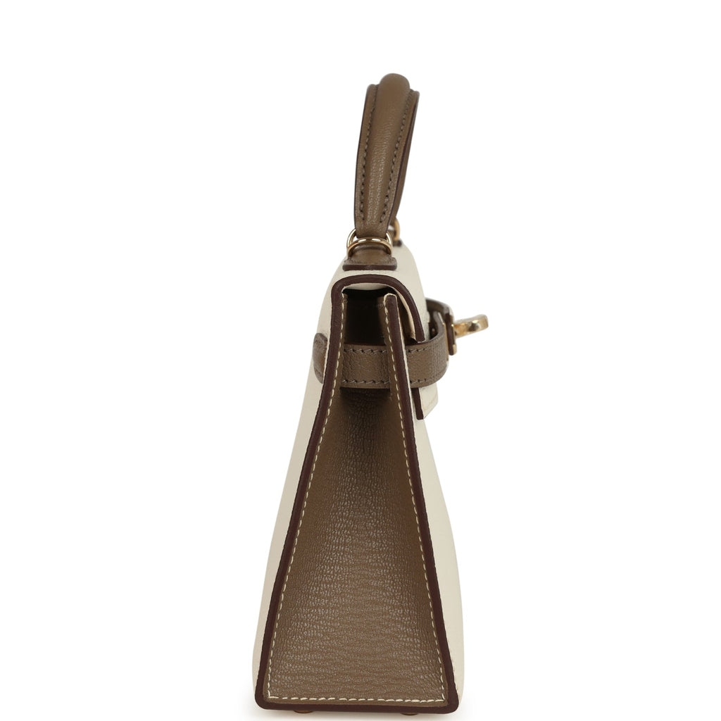 Hermes Special Order (HSS) Kelly Sellier 20 Nata And Etoupe Chevre Mysore Permabrass Hardware