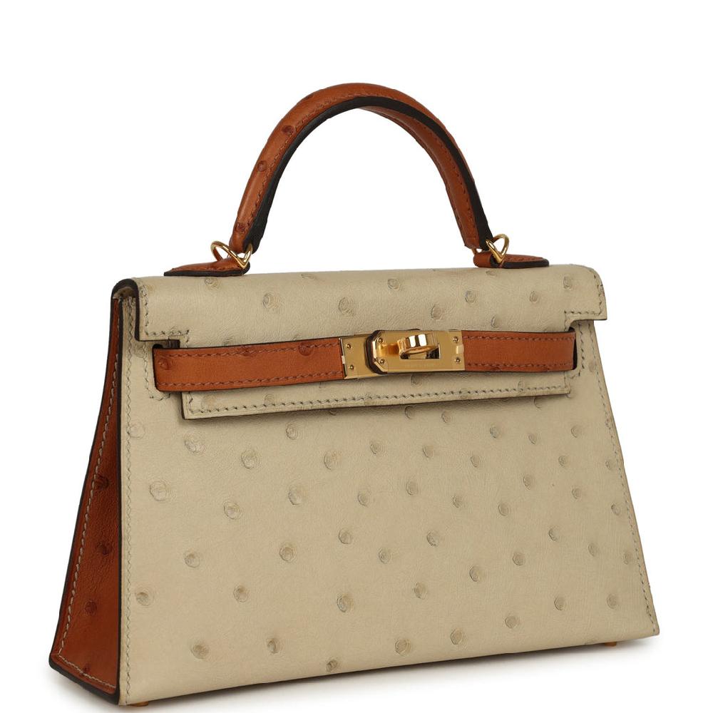 Hermes Special Order (HSS) Kelly Sellier 20 Parchemin And Cognac Ostrich Gold Hardware