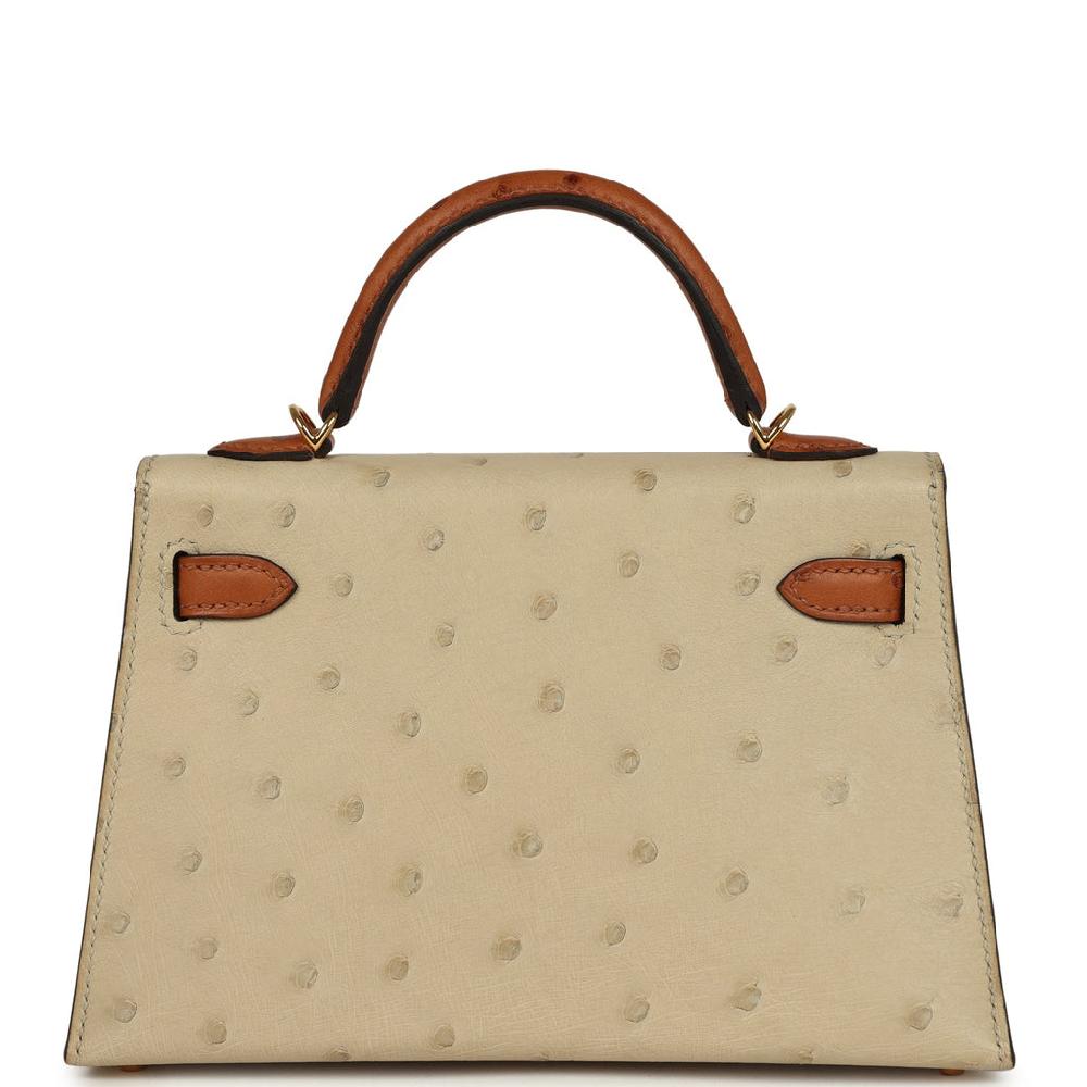 Hermes Special Order (HSS) Kelly Sellier 20 Parchemin And Cognac Ostrich Gold Hardware