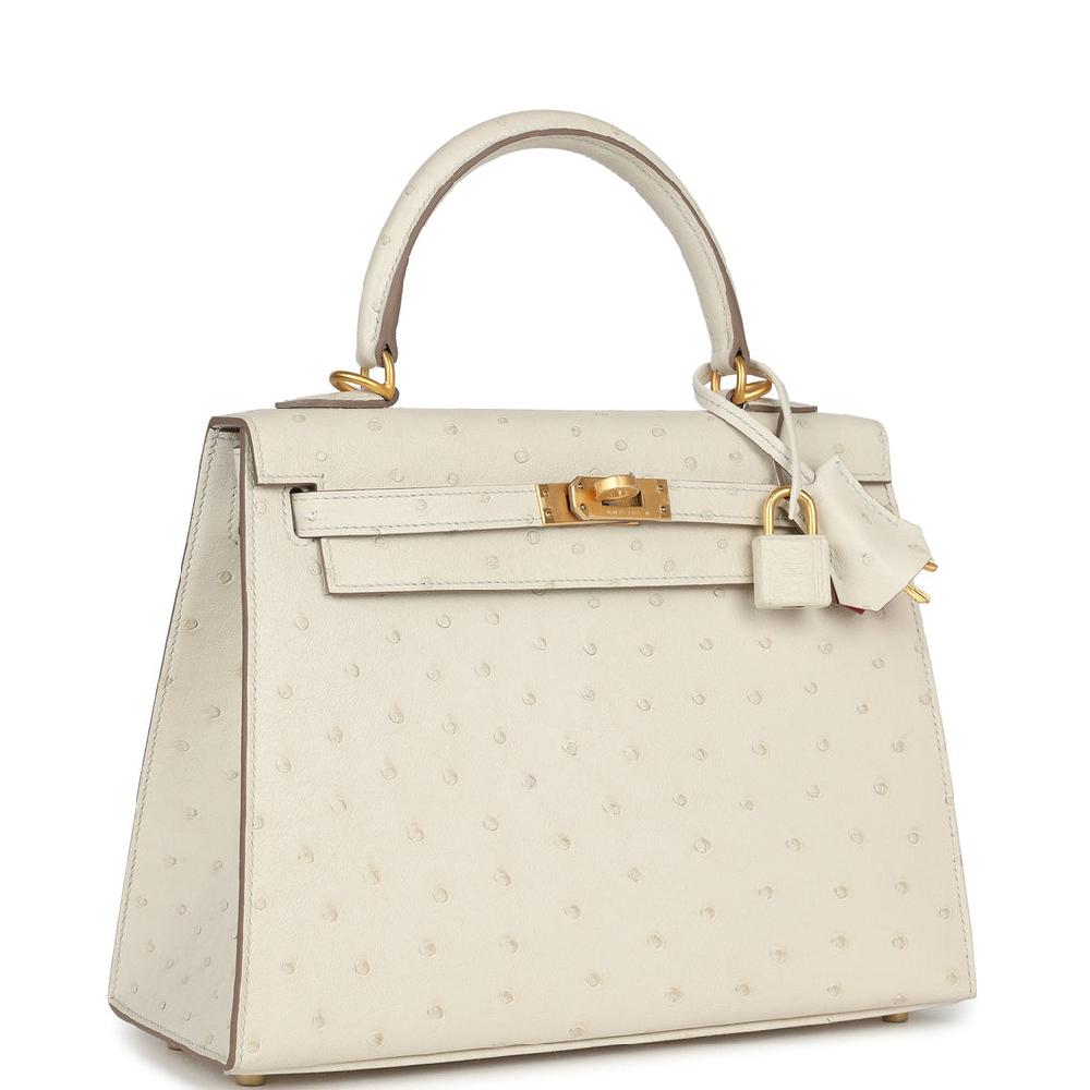 Hermes Special Order (HSS) Kelly Sellier 25 Beton Ostrich Verso Brushed Gold Hardware