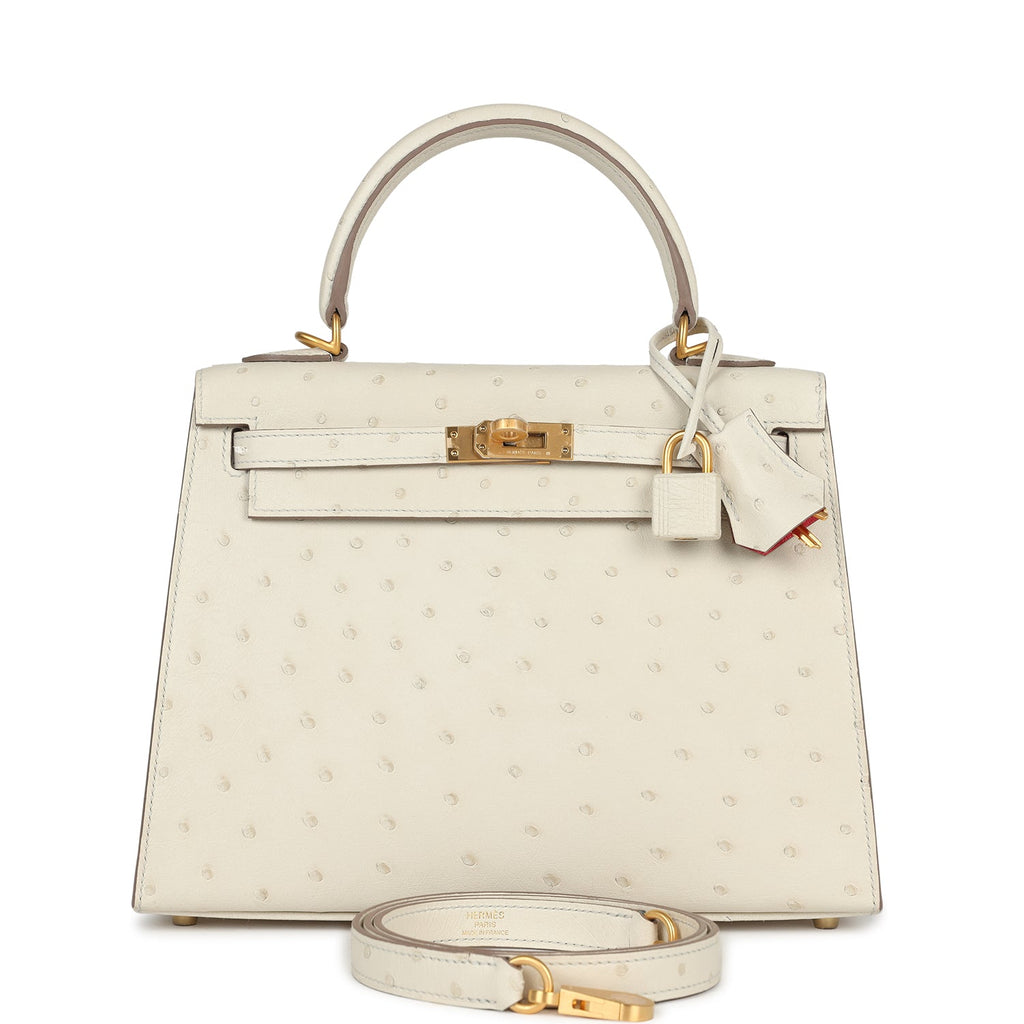 Hermes Special Order (HSS) Kelly Sellier 25 Beton Ostrich Verso Brushed Gold Hardware