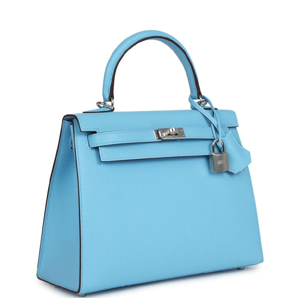 Hermes Special Order (HSS) Kelly Sellier 25 Bleu Celeste Verso Epsom Palladium Hardware
