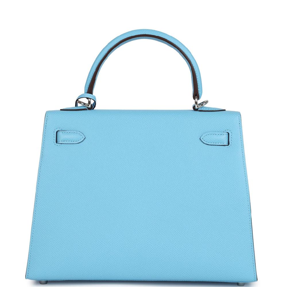 Hermes Special Order (HSS) Kelly Sellier 25 Bleu Celeste Verso Epsom Palladium Hardware