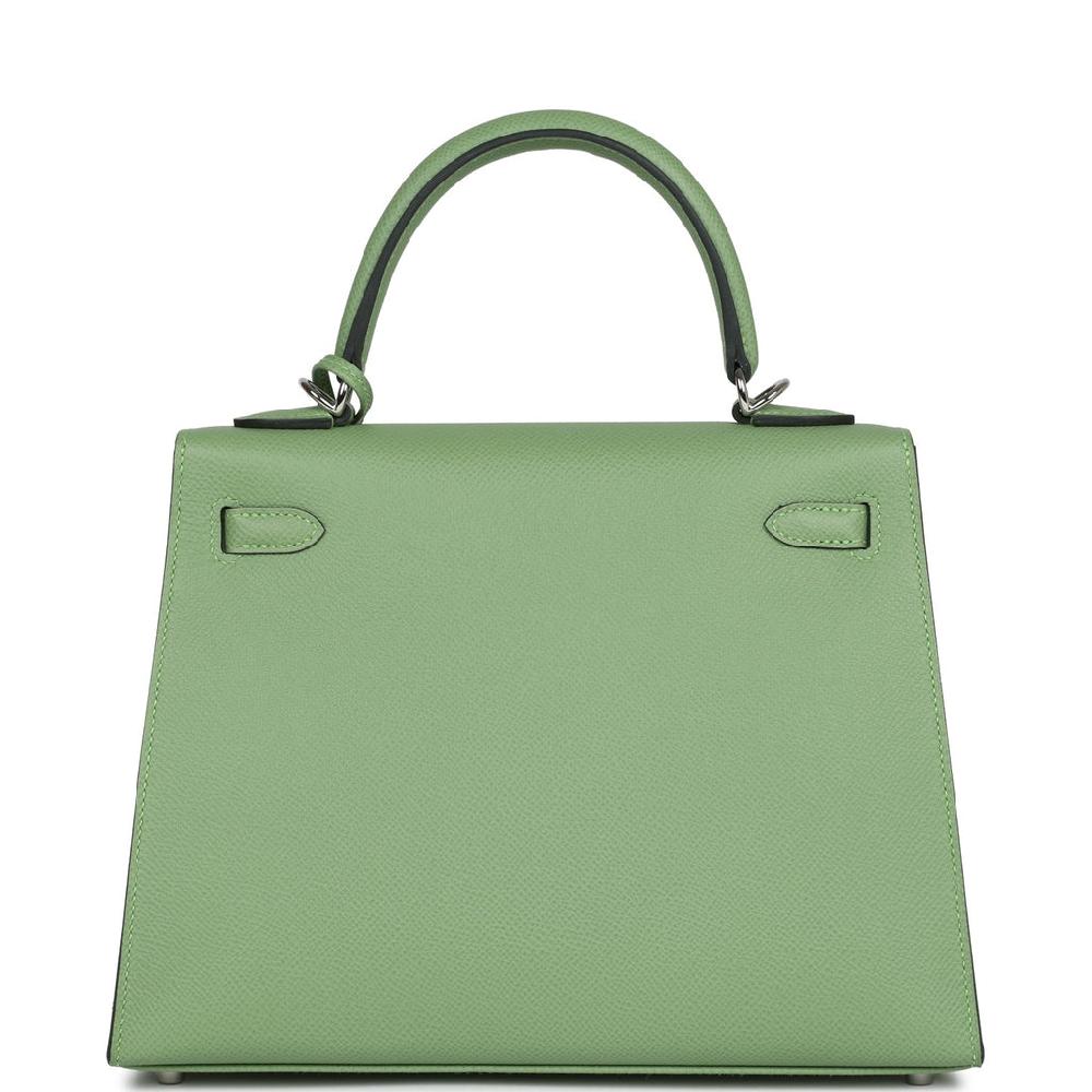 Hermes Special Order (HSS) Kelly Sellier 25 Vert Criquet Verso Epsom Palladium Hardware