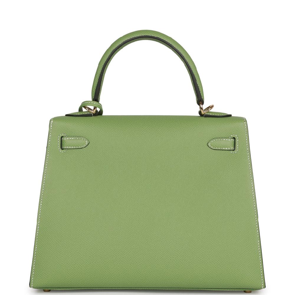 Hermes Special Order (HSS) Kelly Sellier 25 Vert Criquet Epsom Permabrass Hardware